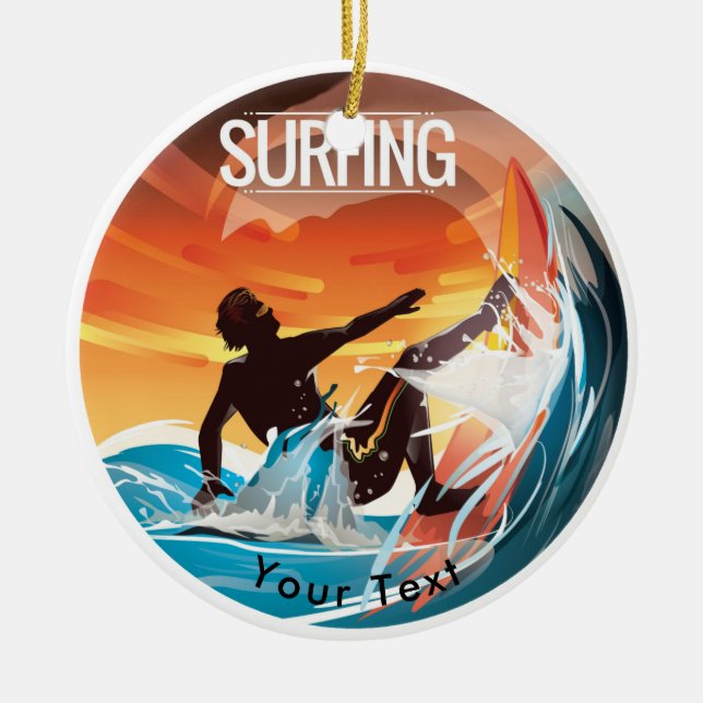 SPORTS Surf's Up in farbenfrohen Waves Keramik Ornament (Vorne)