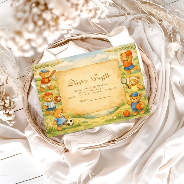Sports Teddy Bear Baby Shower Diapper Raffle Begleitkarte (Von Creator hochgeladen)