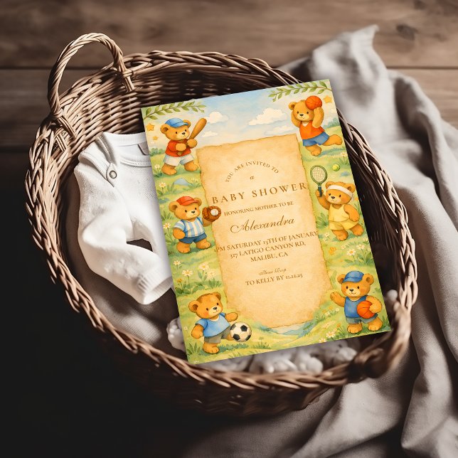 Sports Teddy Bear Baby Shower Einladung (Von Creator hochgeladen)