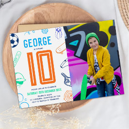 Sports Theme Boys Modern Birthday Party Photo Einladung