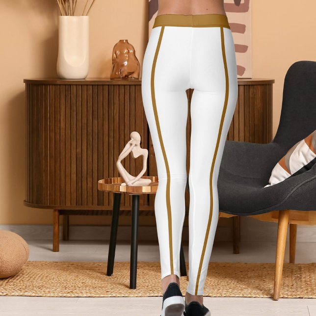 Sports Women Modern Elegant White Brown Stripes Leggings (Von Creator hochgeladen)