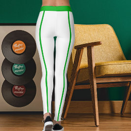 Sports Women Modern Elegant White Green Stripes Leggings