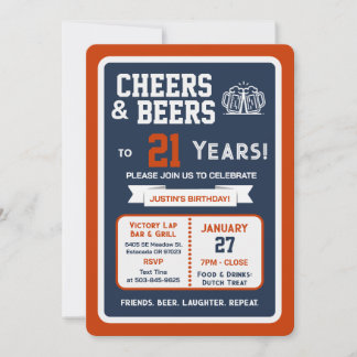 Sportsbar Geburtstags Cheers und Bier zum 21. Gebu Einladung