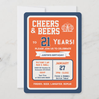Sportsbar Geburtstags Cheers und Bier zum 21. Gebu Einladung