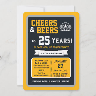 Sportsbar Geburtstags Cheers und Bier zum 25. Gebu Einladung