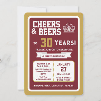 Sportsbar Geburtstags Cheers und Bier zum 30. Gebu Einladung