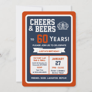Sportsbar Geburtstags Cheers und Bier zum 60er Einladung