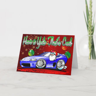Sportscar Cartoon Santa Christmas Card Feiertagskarte