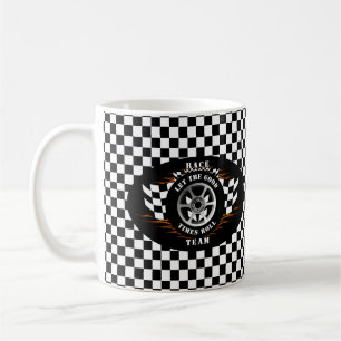 Sportscar Racing Wheel Flames Checkered Flag Pro Kaffeetasse