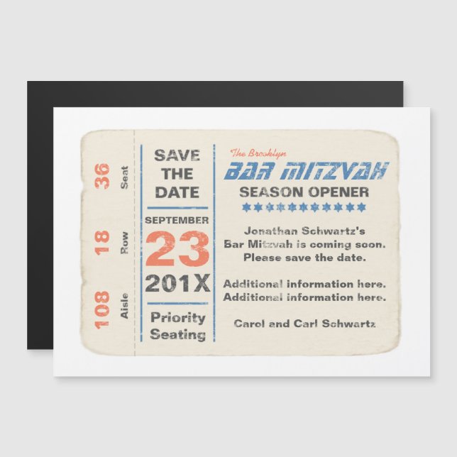 Sportsstar Bar Mitzvah Save the Date blau Magneteinladung (Vorne/Hinten)