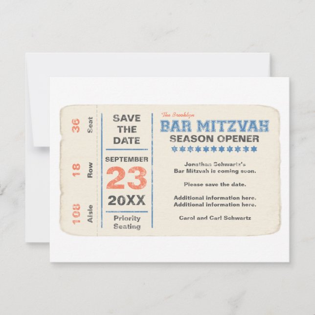 Sportsstar Bar Mitzvah Save the Date Karte Blau (Vorderseite)