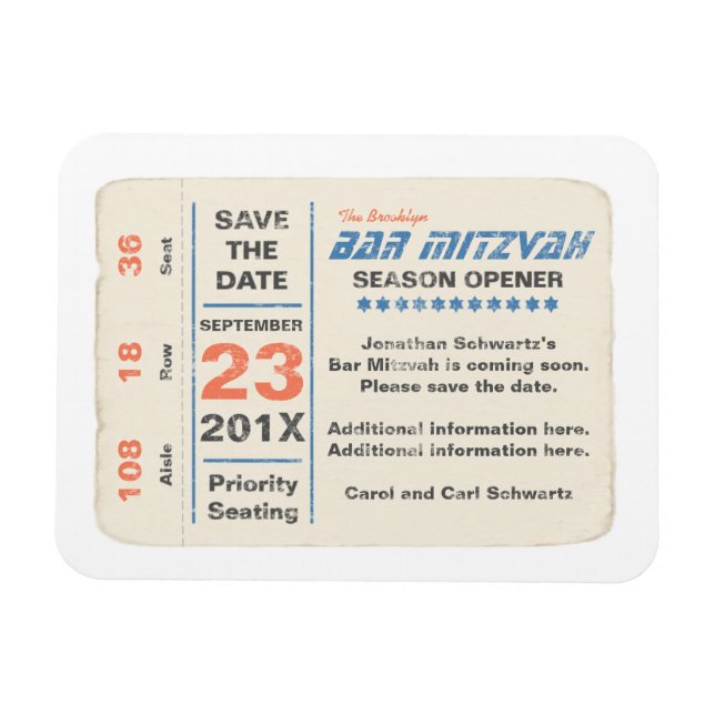 Sportsstar Bar Mitzvah Save the Date Karte Blau Magnet (Horizontal)