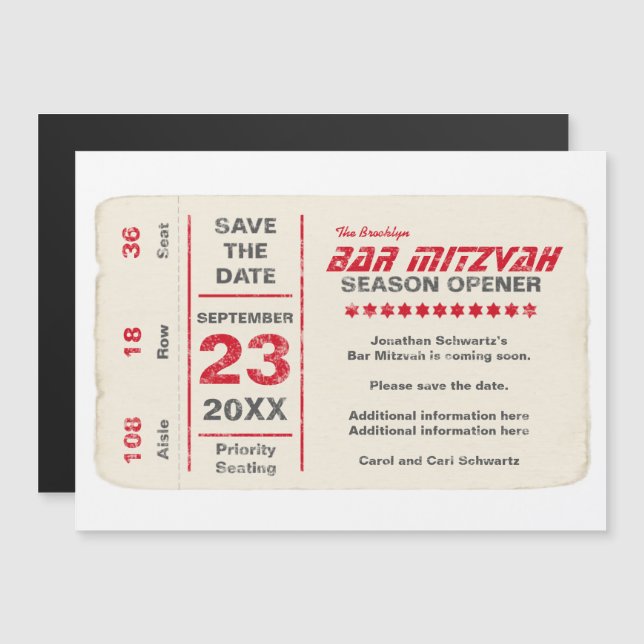 Sportsstar Bar Mitzvah Save the Date Red Magneteinladung (Vorne/Hinten)