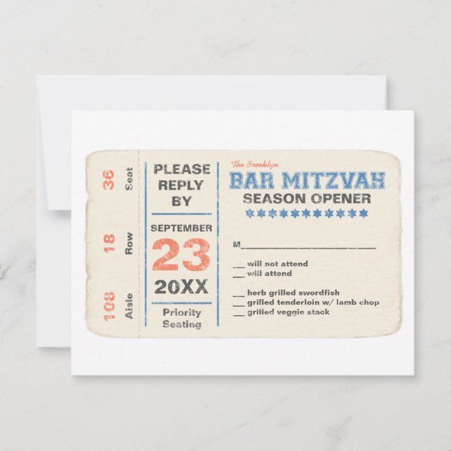 Sportsstar Bar Mitzvah UAWG Reply Card Blau RSVP Karte (Vorderseite)