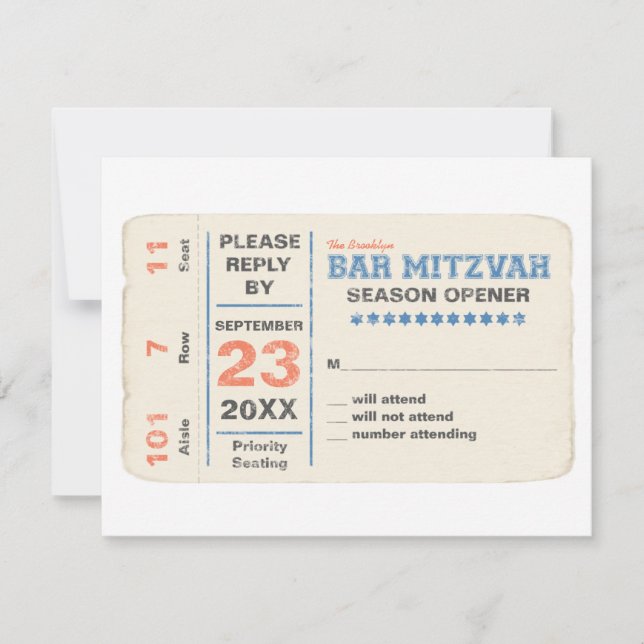 Sportsstar Bar Mitzvah UAWG Reply Card Blau RSVP Karte (Vorderseite)