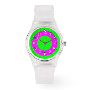 Sportsynchrone, rosa und grüne analoge Uhr
