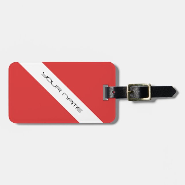 Sporttauchen-Symbol-Flaggen-Taucher-Emblem-rotes Gepäckanhänger (Vorderseite horizontal)