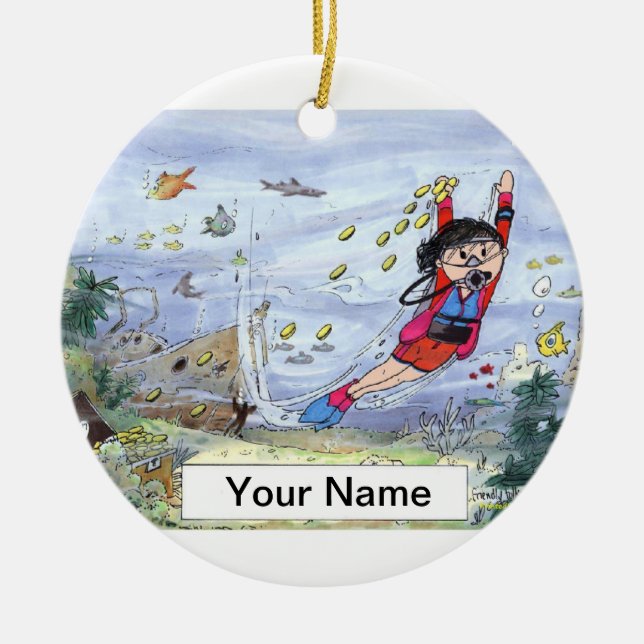 Sporttaucher - Frau Keramikornament (Vorne)