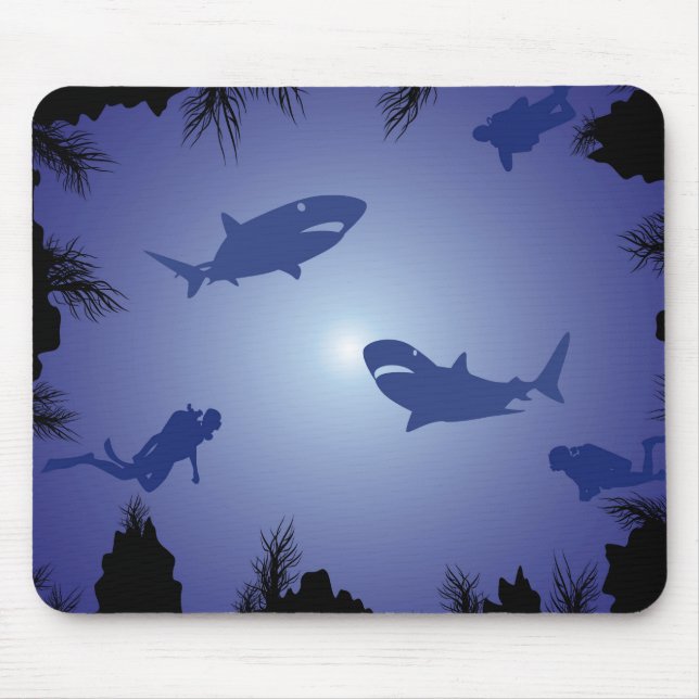 Sporttaucher-u. Haifisch-Muster Mousepad (Vorne)