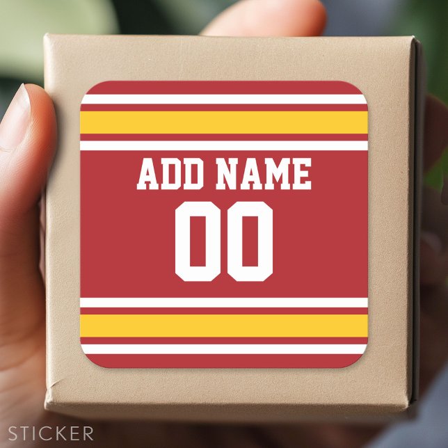 Sportteam Football Jersey Individuelle Name Nummer Quadratischer Aufkleber (Custom Sticker - Personalize with your info for a party favor or gift)
