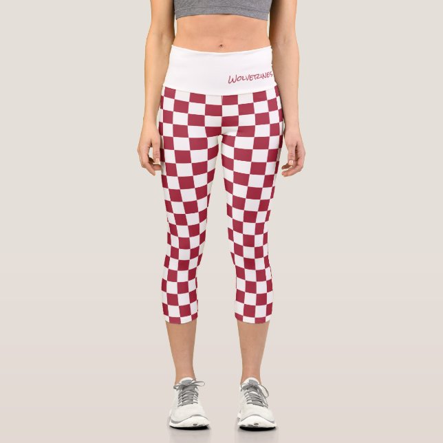 Sportteam Karo Crimson White School Name Capri Leggings (Vorderseite)