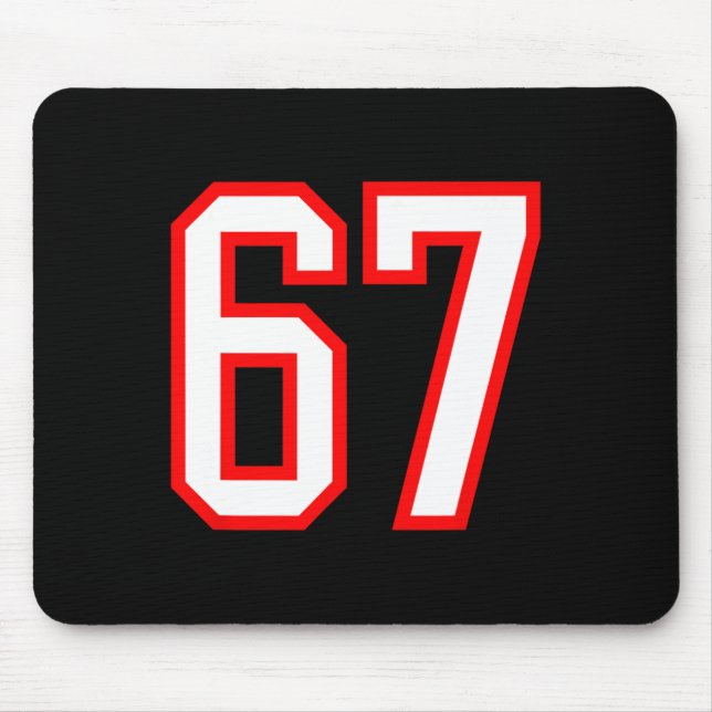 Sportteam Nummer #67 Weiß Rot Varsity Nummer 67 Mousepad (Vorne)
