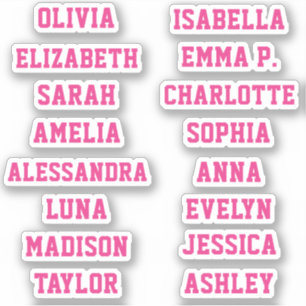 Sportteam Pink Girl Custom 16 Names Set Aufkleber