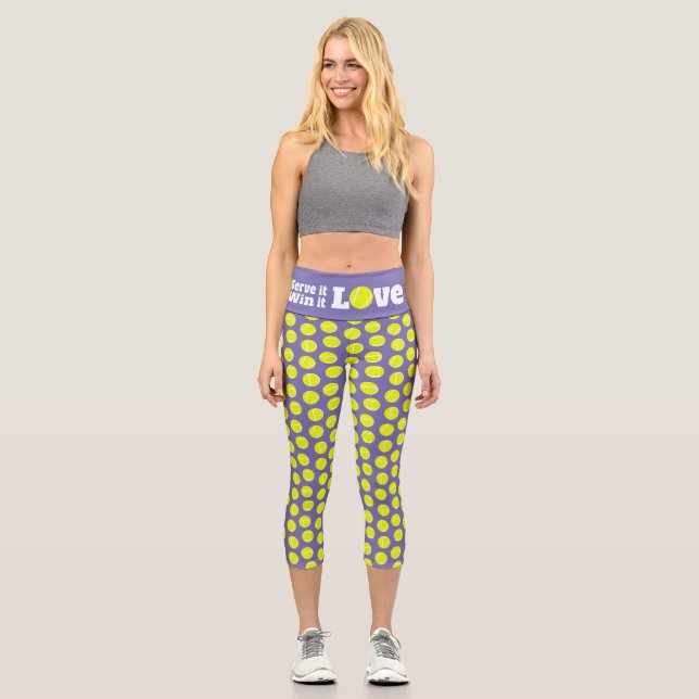 Sporttennis lila Limon gelb dienen gewinnen Liebe  Capri Leggings (Vorderseite)