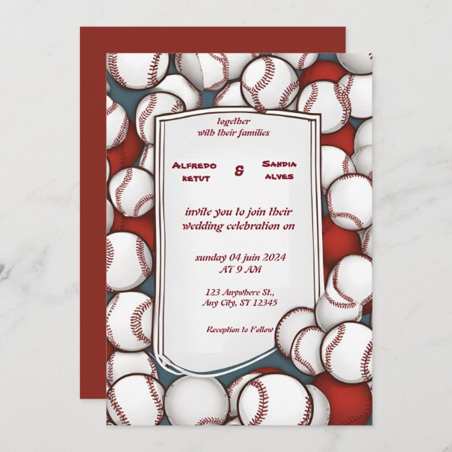 Sportthema Baseball Liebe Hochzeit Einladungen (Vorne/Hinten)