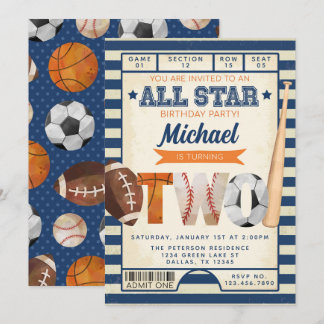 Sportticket 2. Geburtstags-Party Einladung