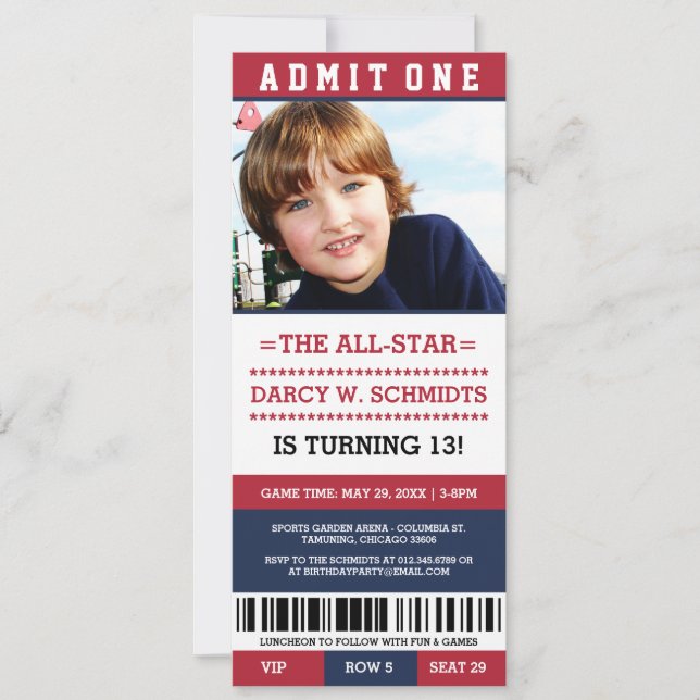 Sportticket Geburtstagsparty Einladung (Vorderseite)