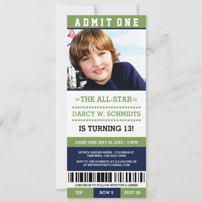 Sportticket Geburtstagsparty Einladungen (Vorderseite)