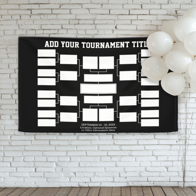 Sportturnier-Bracket - 16 Mannschaften - Schwarz Banner (Custom Tournament Bracket Banner)