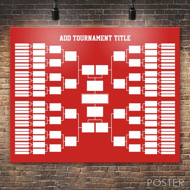 Sportturnier-Bracket für 64 Teams rot Poster (Custom Tournament Bracket)