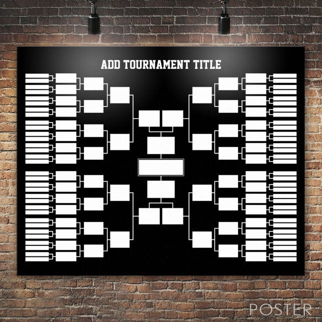Sportturnier-Bracket für 64 Teams schwarz Poster (Custom Tournament Bracket)