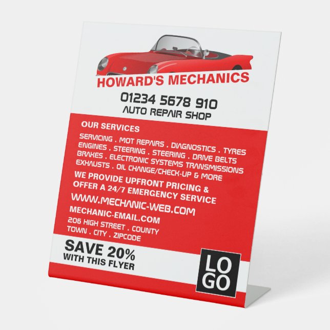 Sportwagen, Auto Mechanik & Reparaturen Werbung Sockelschild (Vorderseite)