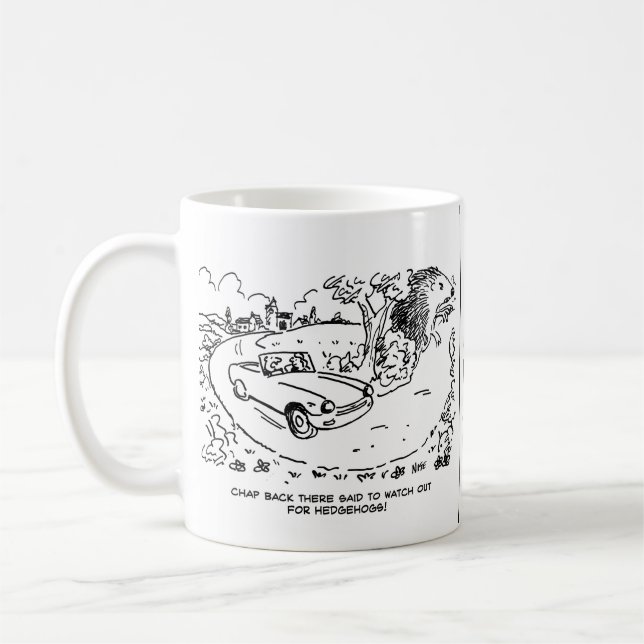 Sportwagen im Grünen mit Igel Kaffeetasse (Links)