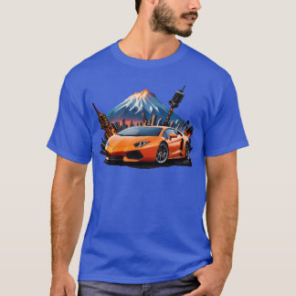 Sportwagen Mt Fuji Hintergrund Retro-Junge T-Shirt