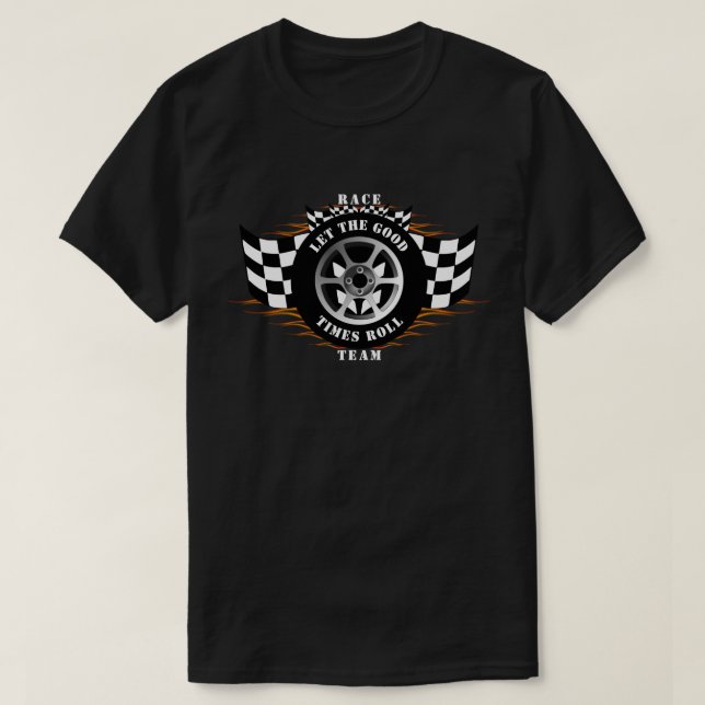 Sportwagen Racing Checkered Flag Burnout Flammen T-Shirt (Design vorne)
