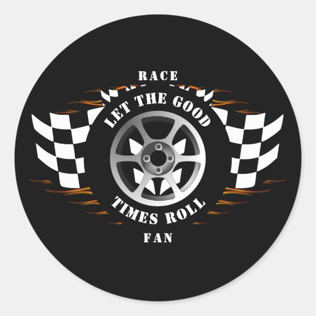 Sportwagen Racing Flaming Burnout Scheckhelm Runder Aufkleber (Vorderseite)