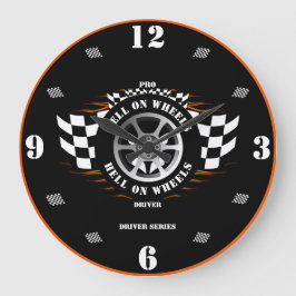 Sportwagen Racing Pro Treiber Scheckte Flaggengara Große Wanduhr