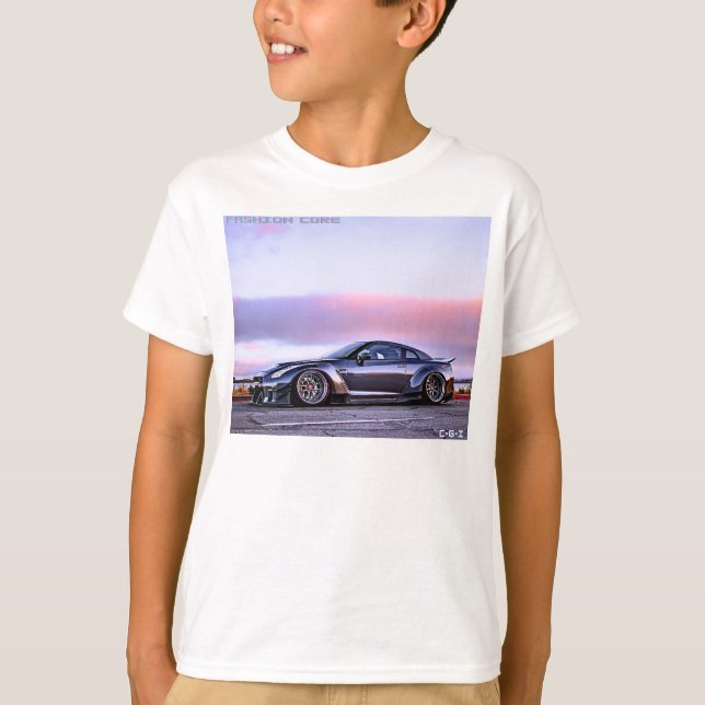 Sportwagen Straße auf Horizont Jungs weißes Hemd T-Shirt (Vorderseite)
