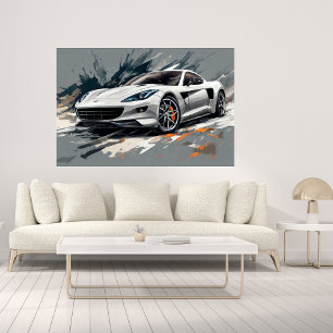 Sportwagen Weiß Modernes Kunstposter Poster