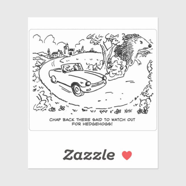 Sportwagenfahrer und Igel Cartoon. Aufkleber (Blatt)