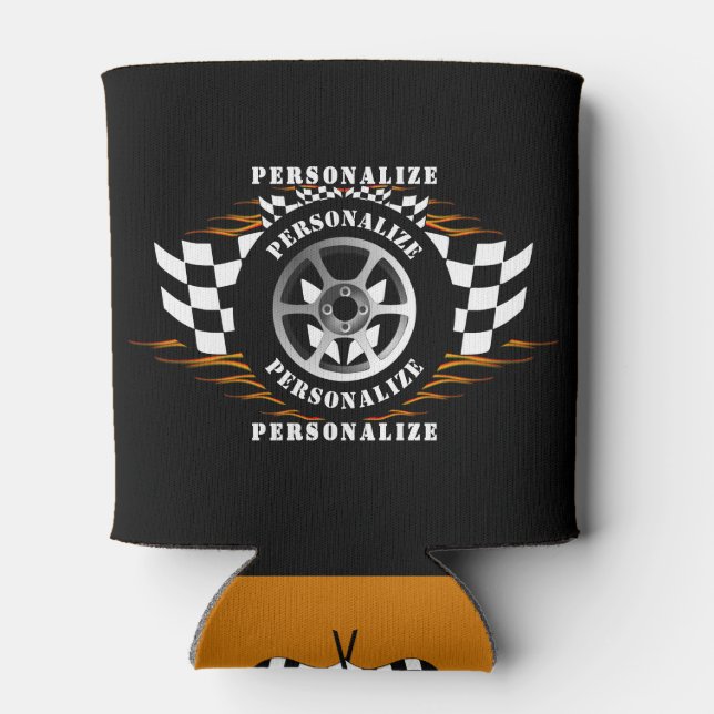 Sportwagenrennen Schachtel-Flag-Rad Flammen Pro Dosenkühler (Rückseite)