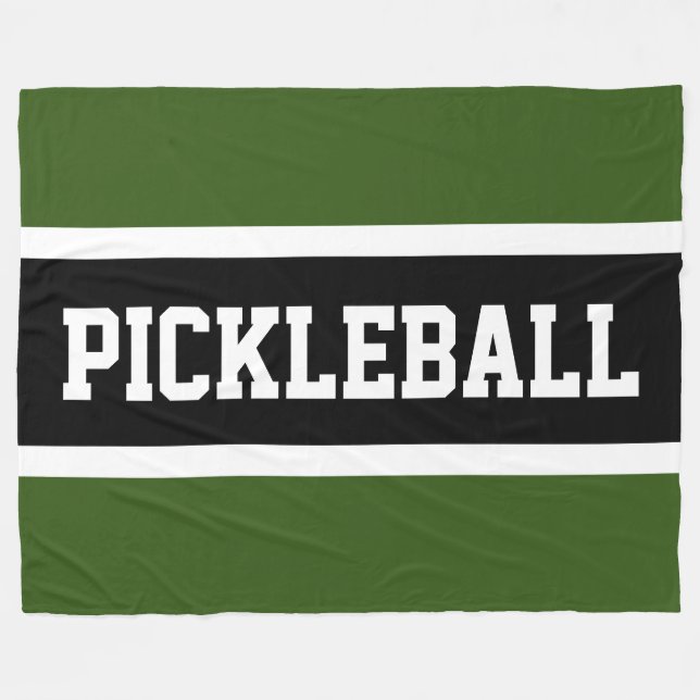 Sportwaldgrüne Schwarz-weiße PICKLEBALLStreifen Fleecedecke (Vorderseite (Horizontal))