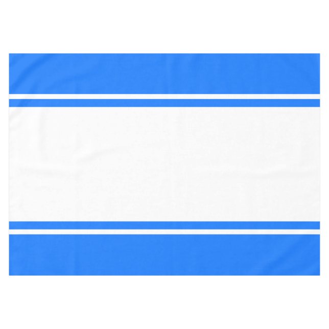Sporty 70er Bright Blue Weiße Racing Streifen Tischdecke (Vorderseite (Horizontal))