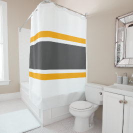 Sporty 70er Wide Gray White Orange Racing Stripes Duschvorhang