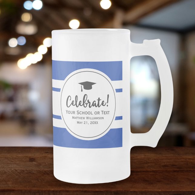 Sporty Abschluss Modernes Kollegium Blaue Streifen Mattglas Bierglas (Von Creator hochgeladen)