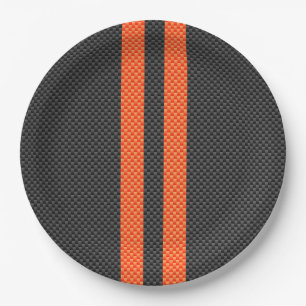 Sporty Accent Orange Streifen Carbon Style Print Pappteller